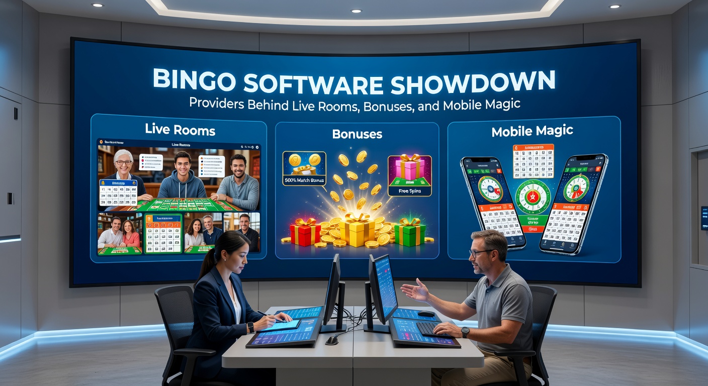 Dynamic screenshot of a bustling live bingo room interface with chat bubbles, colorful cards, and real-time player interactions